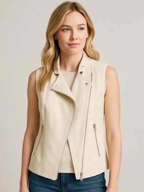 Aritzia Babaton Off White Redford Moto Utility Zip Up Vest Jacket - Size 2